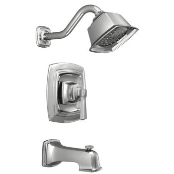 Moen Boardwalk Series 82830EP Tub and Shower Faucet, 2 gpm Showerhead, Diverter Tub Spout, 1-Handle, Chrome Plated