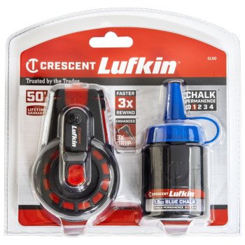 Crescent Lufkin CL50 Compact Chalk Reel, 50 ft L Line, Gear Rewind, 3:1 Gear Ratio