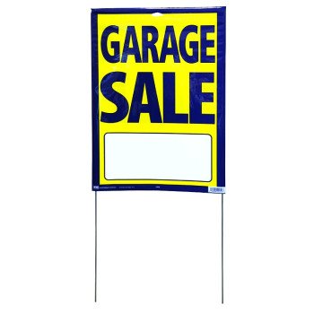 Hy-Ko 24250 Street Sign, GARAGE SALE, Blue Legend, Yellow Background, Plastic, 13 in H x 29 in W Dimensions