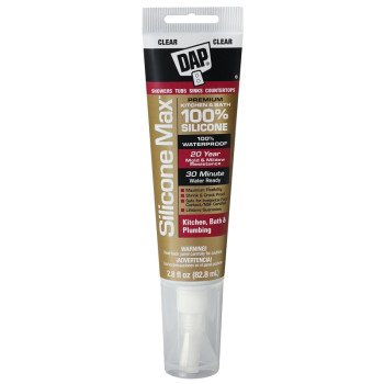 DAP SILICONE MAX 08794 Kitchen and Bath Sealant, Clear, 24 hr Curing, -35 to 140 deg F, 2.8 fl-oz Cartridge/Tube