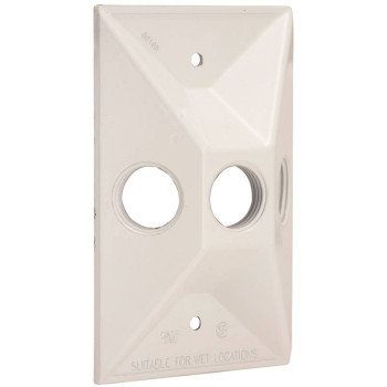 Hubbell 5189-1 Cluster Cover, 4-19/32 in L, 2-27/32 in W, Rectangular, Zinc, White, Powder-Coated