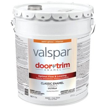 Valspar 83061 Series 045.0083064.008 Interior Paint, Oil Base, Semi-Gloss Sheen, Clear, 5 gal, 400 sq-ft Coverage Area