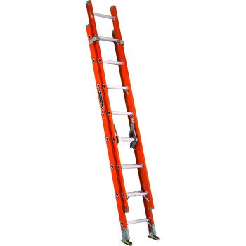 Louisville FE3216 Extension Ladder, 193 in H Reach, 300 lb, 1-1/2 in D Step, Fiberglass, Orange