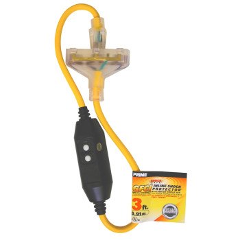 Prime GF320803 Triple Tap Adapter, 3 ft Cable, 15 A, 125 V, Yellow