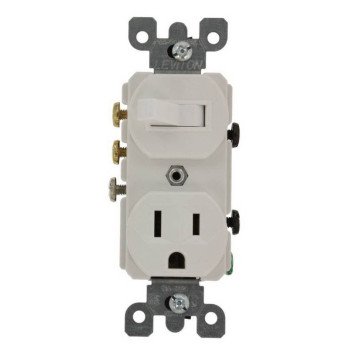 Leviton 032-05245-00W Combination Switch/Receptacle, 1 -Pole, 15 A, 120 V Switch, 125 V Receptacle, White