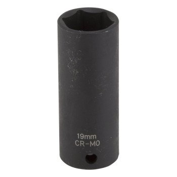 Vulcan MT6580149 Deep Impact Socket, 19 mm Socket, 3/8 in Drive, Deep Drive, 6-Point, Chrome Molybdenum Steel