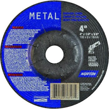 Norton 66252842011 Grinding Wheel, 4 in Dia, 1/4 in Thick, 5/8 in Arbor, 24 Grit, Extra Coarse, Aluminum Oxide Abrasive