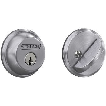 Schlage B60CSV626 Deadbolt, 1 Grade, SC1 Key, Metal, Satin Chrome, 2-3/8, 2-3/4 in Backset, C Keyway