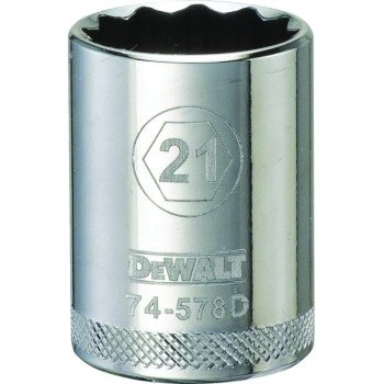 DEWALT DWMT74578OSP Drive Socket, 21 mm Socket, 1/2 in Drive, 12-Point, Vanadium Steel, Polished Chrome