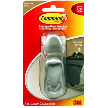 Command Forever Classic Series FC13-BN Decorative Hook, 5 lb, 1-Hook, Metal, Brushed Nickel