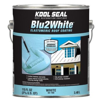 Kool Seal Blu2White Series KS0063700-16 Elastomeric Roof Coating, White, 1 gal, Liquid