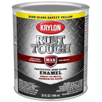 Krylon Rust Tough K09713008 Rust Preventative Paint, Gloss, Safety Yellow/Sun, 1 qt, 400 sq-ft/gal Coverage Area