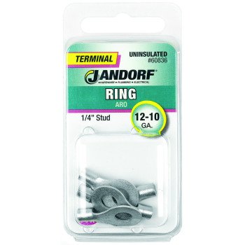 Jandorf 60836 Ring Terminal, 12 to 10 AWG Wire, 1/4 in Stud, Copper Contact