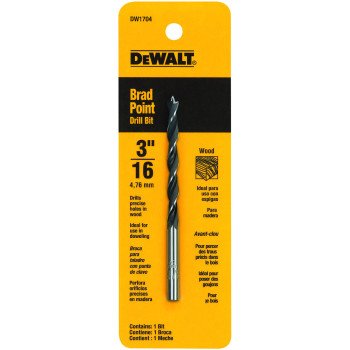 DEWALT DW1704 Drill Bit, 3/16 in Dia, 2-3/4 in OAL, Twist Flute, 3/16 in Dia Shank, Straight Shank