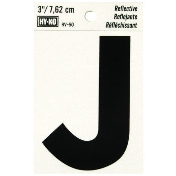 Hy-Ko RV-50/J Reflective Letter, Character: J, 3 in H Character, Black Character, Silver Background, Vinyl