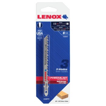 Lenox 1990847 Jig Saw Blade, 5/16 in W, 4 in L, 6 TPI, 3/PK