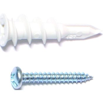 Midwest Fastener 10424 Hollow Wall Anchor with Screw, #6 Thread, 1 in L, Plastic