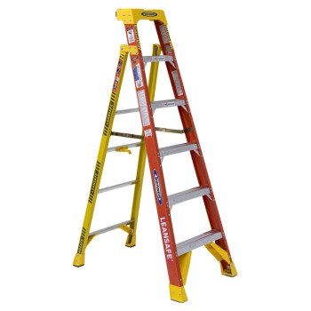 WERNER LEANSAFE L6200 Series L6206 Leaning Ladder, 10 ft Max Reach H, 6-Step, 300 lb, Type IA Duty Rating, 3 in D Step