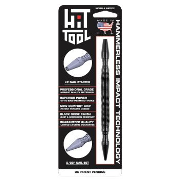 Hit Tool NSTRT2 Hammerless Nail Starter and Set, 2/32 in Tip, 7 in L, Steel, Black-Oxide