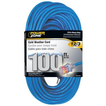 PowerZone ORCW511835 Extension Cord, 12 AWG Cable, 5-15P Grounded Plug, 5-15R Grounded Receptacle, 100 ft L, 125 V