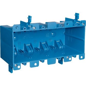 Carlon B468R Outlet Box, 4 -Gang, PVC, Blue, Clamp Mounting