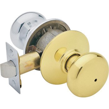 Schlage Plymouth Series F40 PLY 605 X 625 Privacy Lockset, Round Design, Knob Handle, Bright Brass/Bright Chrome, Metal