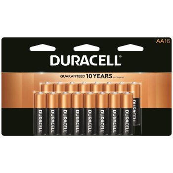 Duracell COPPERTOP MN1500 Series MN1500B16 Battery, 1.5 V Battery, AA Battery, Alkaline, Manganese Dioxide