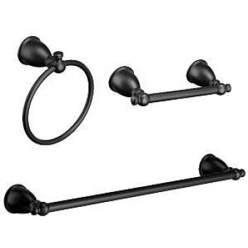 Moen Caldwell Y3193BL Bathroom Hardware Set, Zinc, Black, Matte, 3-Piece