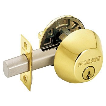 Schlage B60N605 Deadbolt, 1 Grade, SC1 Key, Metal, Bright Brass, 2-3/8, 2-3/4 in Backset, C Keyway