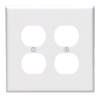 Leviton 80516-W Receptacle Wallplate, 4-7/8 in L, 4.94 in W, Midway, 2 -Gang, Plastic, White, Surface Mounting