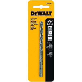 DEWALT DW1115 Jobber Drill Bit, 15/64 in Dia, 3-7/8 in OAL, Parabolic Flute, 15/64 in Dia Shank, Round Shank