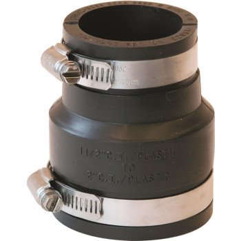 Fernco P1056-215 Flexible Coupling, 2 x 1-1/2 in, PVC, Black, 4.3 psi Pressure