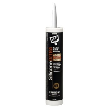 DAP SILICONE ULTRA 73389 Bath and Plumbing Sealant, White, 24 hr Curing, -37 to 60 deg C, 300 mL Cartridge