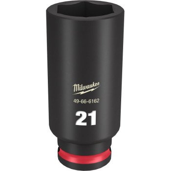 Milwaukee SHOCKWAVE Impact Duty Series 49-66-6162 Deep Impact Socket, 21 mm Socket, 3/8 in Drive, Square Drive, 6-Point