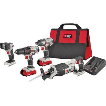 Porter-Cable PCCK615L4 Combination Tool Kit, Battery Included, 1.5 Ah, 20 V, Lithium-Ion