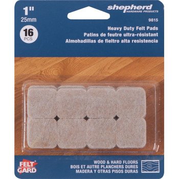 Shepherd Hardware 9815 Furniture Pad, Felt Cloth, Beige, 1 in L, 1 in W, 3/16 in Thick, Square