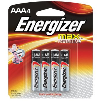 Energizer E92BP-4 Battery, 1.5 V Battery, 1250 mAh, AAA Battery, Alkaline, Manganese Dioxide, Zinc