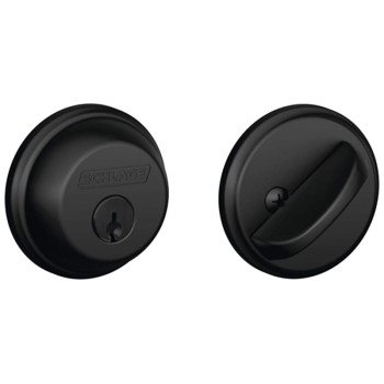 Schlage B Series B60NV622 Deadbolt, 1 Grade, SC1 Key, Metal, Matte Black, 2-3/8, 2-3/4 in Backset, C Keyway