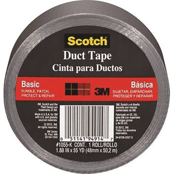 Scotch 1055 Utility Basic Duct Tape, 55 yd L, 1.88 in W, Cloth Backing, Silver