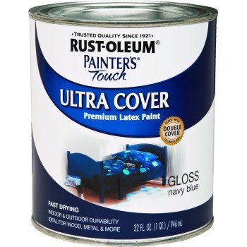 Rust-Oleum 1922502 Enamel Paint, Water, Gloss, Navy Blue, 1 qt, Can, 120 sq-ft Coverage Area