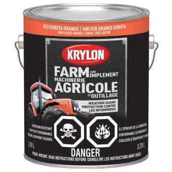 Krylon 1978 Farm Equipment Paint, High-Gloss Sheen, Old Kubota Orange, 128 oz, 50 to 200 sq-ft/gal Coverage Area