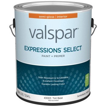 Valspar Expressions Select 4300 028.0043003.007 Latex Paint, Acrylic Base, Semi-Gloss Sheen, Tint Base, 1 gal