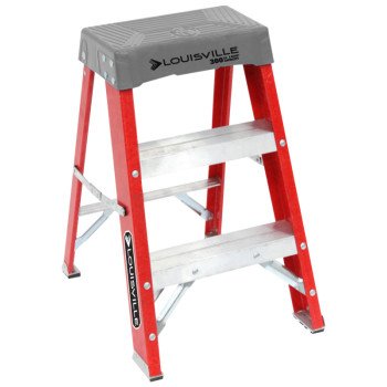 Louisville FS1500 Series FS1502 Step Stool, 2-Step, 300 lb, 3 in D Step, Fiberglass, Orange/Silver