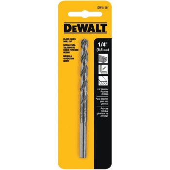 DEWALT DW1116 Jobber Drill Bit, 1/4 in Dia, 4 in OAL, Parabolic Flute, 1/4 in Dia Shank, Round Shank