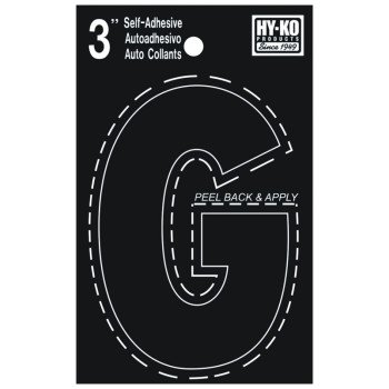 Hy-Ko 30400 Series 30417 Die-Cut Letter, Character: G, 3 in H Character, Black Character, Vinyl