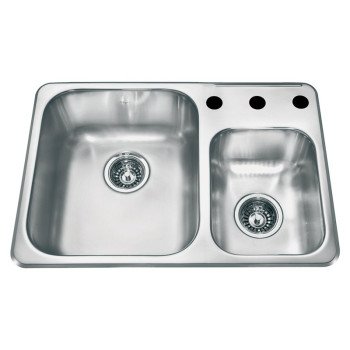 FRANKE Reginox Series RCM1826/3 Kitchen Sink, 3-Faucet Hole, 26-1/2 in OAW, 18-1/8 in OAH, Stainless Steel, 2-Bowl