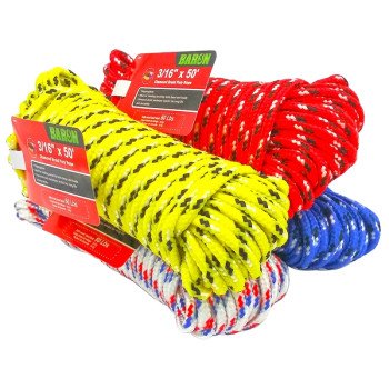 Baron 42607 Rope, 3/16 in Dia, 50 ft L, 244 lb Working Load, Polypropylene, Assorted