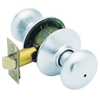 Schlage Plymouth Series F40 PLY 626 Privacy Lockset, Round Design, Knob Handle, Satin Chrome, Metal, Interior Locking