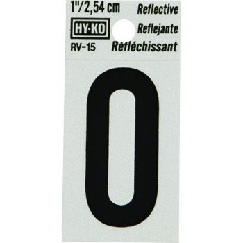 Hy-Ko RV-15/0 Reflective Sign, Character: 0, 1 in H Character, Black Character, Silver Background, Vinyl