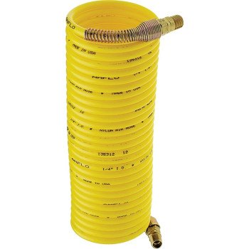 Amflo 4-25E-RET Air Hose, 1/4 in OD, 25 ft L, MNPT, 200 psi Pressure, Nylon, Yellow